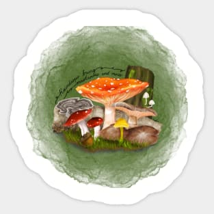 Raindrops Bring Mushrooms and Moss Sticker